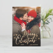 Moderne gouden Kerstmis 5 FOTO-groet Feestdagenkaart (Staand voorkant)