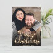 Moderne gouden Kerstmis 5 FOTO-groet Feestdagenkaart (Staand voorkant)