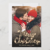 Moderne gouden Kerstmis 5 FOTO-groet Feestdagenkaart (Voorkant)