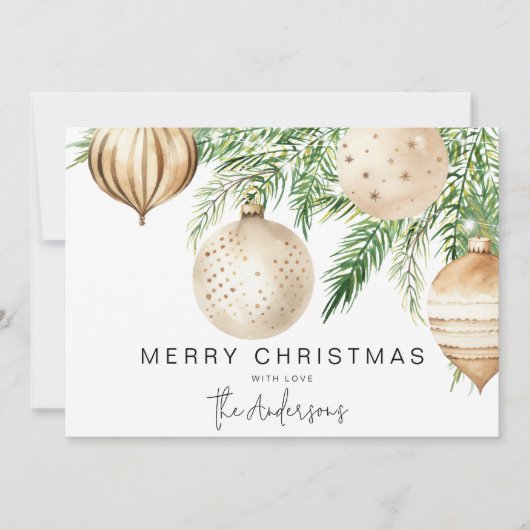 Moderne Gouden Kerstmis Bauble Kaart (Voorkant)