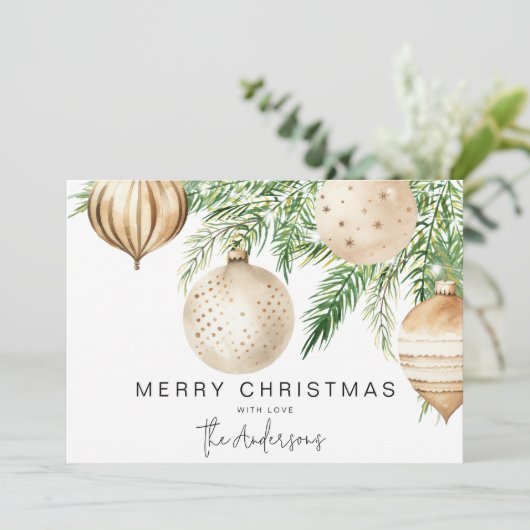 Moderne Gouden Kerstmis Bauble Kaart (Staand voorkant)