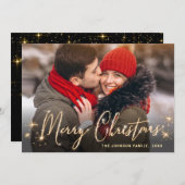 Moderne Gouden Kerstmis FOTO QR code Feestdagenkaart (Voorkant / Achterkant)