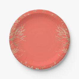 Moderne Gouden Koraal Oranje Elegant Strand Bruilo Papieren Bordje