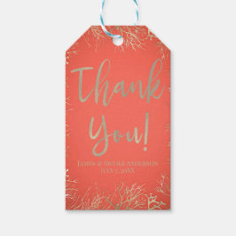 Moderne Gouden Koraal Oranje Elegante Strand Bruil Cadeaulabel