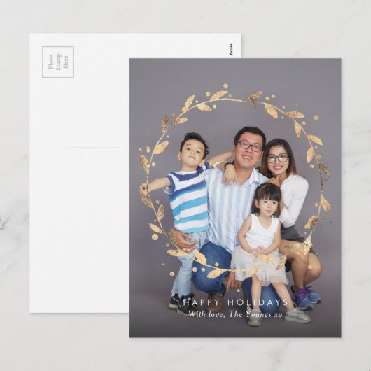 Moderne gouden krans familiereiskaart ansichtkaart feestdagenkaart (Voorkant / Achterkant)