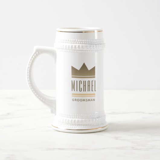 Moderne Gouden Kroon Bruidsjonker Bierpul (Links)