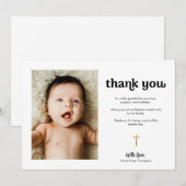Moderne Gouden Kruis Baby Foto doop Bedankkaart (Voorkant / Achterkant)