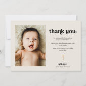 Moderne Gouden Kruis Crème Baby Fotodoop Bedankkaart (Voorkant)