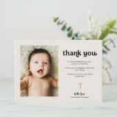 Moderne Gouden Kruis Crème Baby Fotodoop Bedankkaart (Staand voorkant)