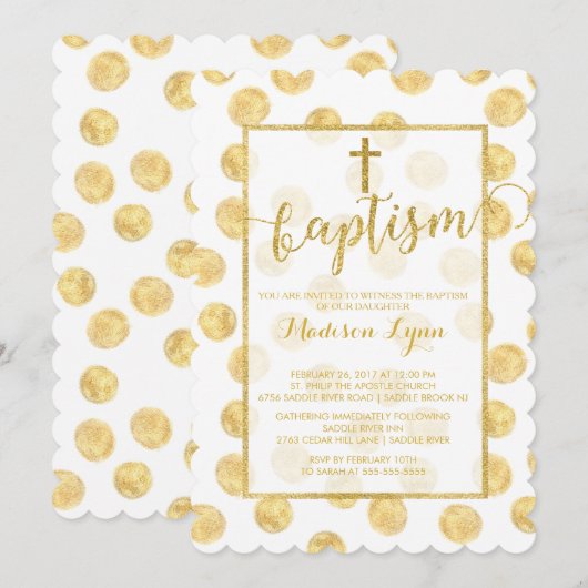 Moderne Gouden Kruis Doop Uitnodiging (Voorkant / Achterkant)