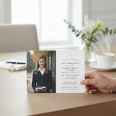 Moderne gouden kruis foto communie uitnodiging