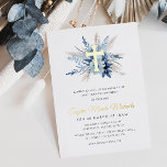 moderne gouden kruisingen eerste uitnodiging folie<br><div class="desc">Een moderne gouden folie kruist blauw bloempap-gras ontwerpjongen eerste communiqué uitnodigkaart. De kleuren en de tekst kunnen worden gepersonaliseerd.</div>