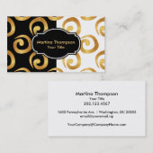 Moderne gouden krullen op zwart en wit visitekaartje (Voorkant / Achterkant)