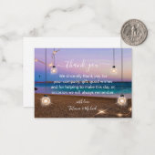 moderne gouden lampen strandbruiloft bedankt wit notitiekaartje (Voorkant / Achterkant in situ)