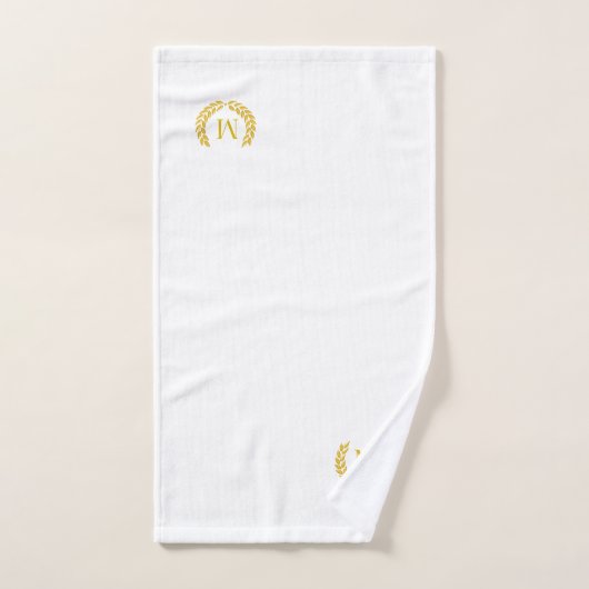 Moderne Gouden Laurel & Monogram op Wit Bad Handdoek (Handdoek)