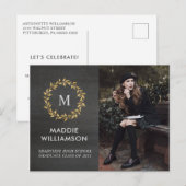 Moderne gouden lauwerkrans foto afstudeerfeest uitnodiging briefkaart (Voorkant / Achterkant)