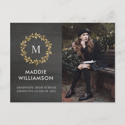 Moderne gouden lauwerkrans foto afstudeerfeest uitnodiging briefkaart (Voorkant)