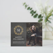 Moderne gouden lauwerkrans foto afstudeerfeest uitnodiging briefkaart (Staand voorkant)