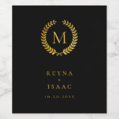 Moderne gouden lauwerkrans monogram wijn etiket (Enkel label)