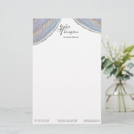 Moderne Gouden Lavendel Geode Agaat - Stationery Briefpapier (Staand voorkant)