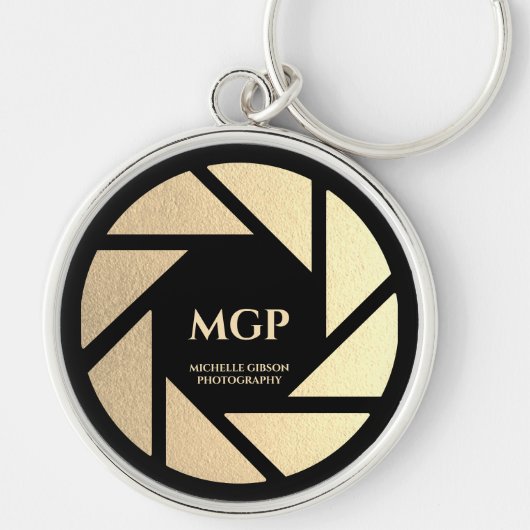 Moderne Gouden Lens Monogram Fotograaf Premium Sleutelhanger (Voorkant)