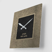 Moderne Gouden-Leren & Zwarte Minimalist Vierkante Klok (Hoek)