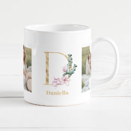 Moderne gouden letter D bloem | Twee foto-monogram Koffiemok