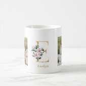 Moderne gouden letter E bloem | Twee foto-monogram Koffiemok (Center)