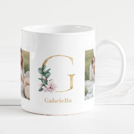 Moderne gouden letter G bloem | Twee foto-monogram Koffiemok