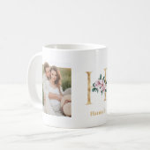 Moderne gouden letter H Bloem | Twee foto-monogram Koffiemok (Voorkant links)