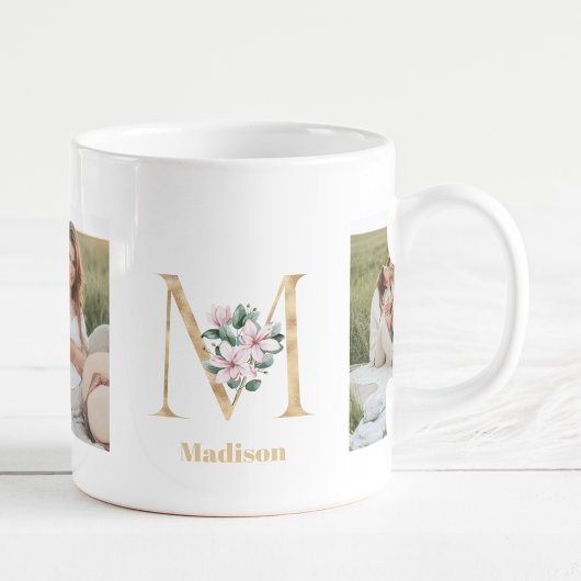 Moderne gouden letter M Bloem | Twee foto-monogram Koffiemok