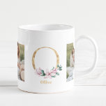 Moderne gouden letter van bloem | Twee foto-monogr Koffiemok<br><div class="desc">Moderne gouden letter van bloem | Twee foto-monogram</div>