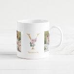 Moderne Gouden Letter Y Bloem | Twee foto-monogram Koffiemok<br><div class="desc">Moderne Gouden Letter Y Bloem | Twee foto-monogram</div>