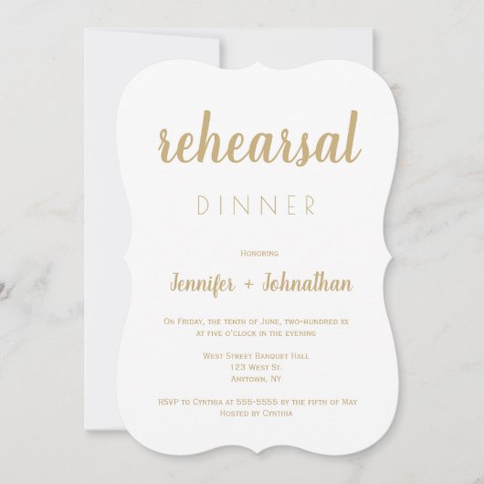 Moderne gouden letters repetitie diner uitnodiging (Voorkant)