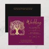 Moderne gouden levensboom budget bruiloft uitnodig (Voorkant / Achterkant)