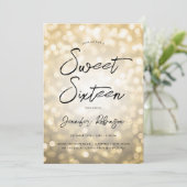 Moderne Gouden Lichtjes Foto Sweet 16 Feest Kaart (Staand voorkant)