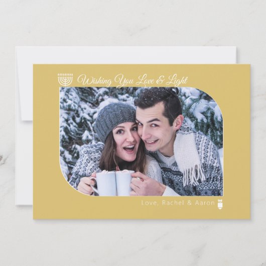 Moderne Gouden Liefde & Lichte Chanoeka Foto Feestdagenkaart (Voorkant)
