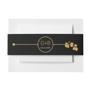 Moderne gouden lijn en tak met bruiloft bladeren uitnodigingen wikkel