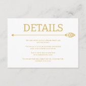 Moderne gouden lijn met blad en pijl bruiloft informatiekaartje (Voorkant)