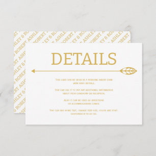 Moderne gouden lijn met blad en pijl bruiloft informatiekaartje