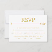 Moderne gouden lijn met blad en pijl bruiloft RSVP kaartje (Voorkant)