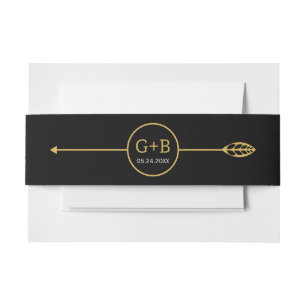 Moderne gouden lijn met blad en pijl bruiloft uitnodigingen wikkel