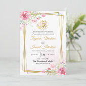 Moderne Gouden Lijst Bloem Islamitische Moslim Tro Kaart (Staand voorkant)