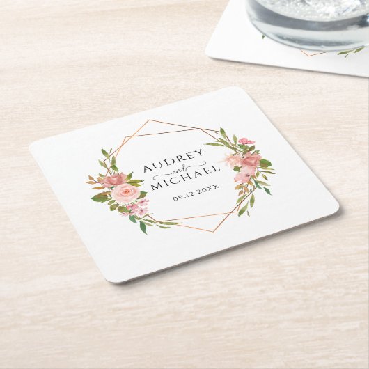 Moderne gouden Lijst Bloemen Foto bruiloft Dank u Kartonnen Onderzetters (Schuin)