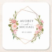 Moderne gouden Lijst Bloemen Foto bruiloft Dank u Kartonnen Onderzetters (Voorkant)