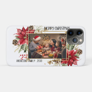 Moderne gouden lijst Bloemige vrolijke kerst foto Case-Mate iPhone Case