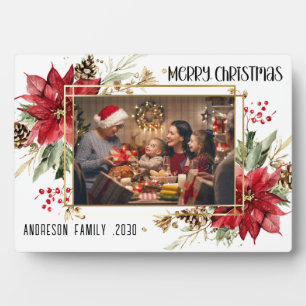 Moderne gouden lijst Bloemige vrolijke kerstfoto Fotoplaat
