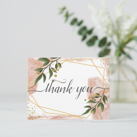 Moderne gouden lijst ivoor groene bloem dank je briefkaart (Staand voorkant)