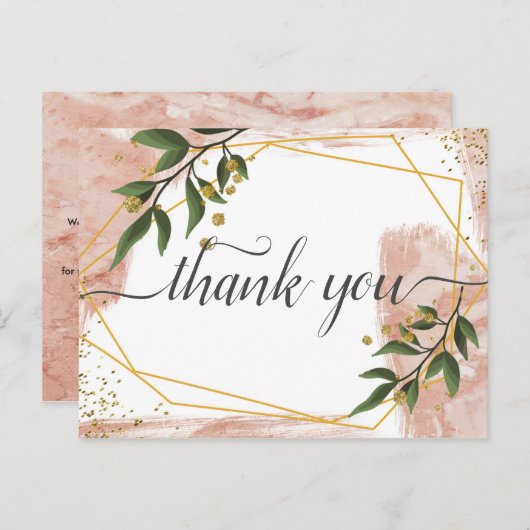 Moderne gouden lijst ivoor groene bloem dank je briefkaart (Voorkant / Achterkant)