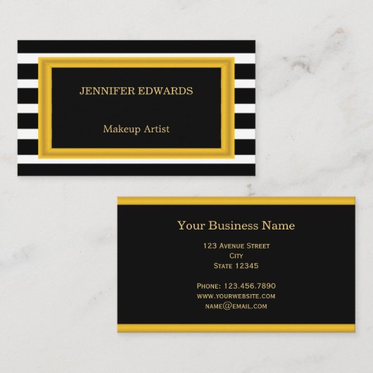Moderne gouden lijst Zwarte strepen professioneel Visitekaartje (Voorkant / Achterkant)